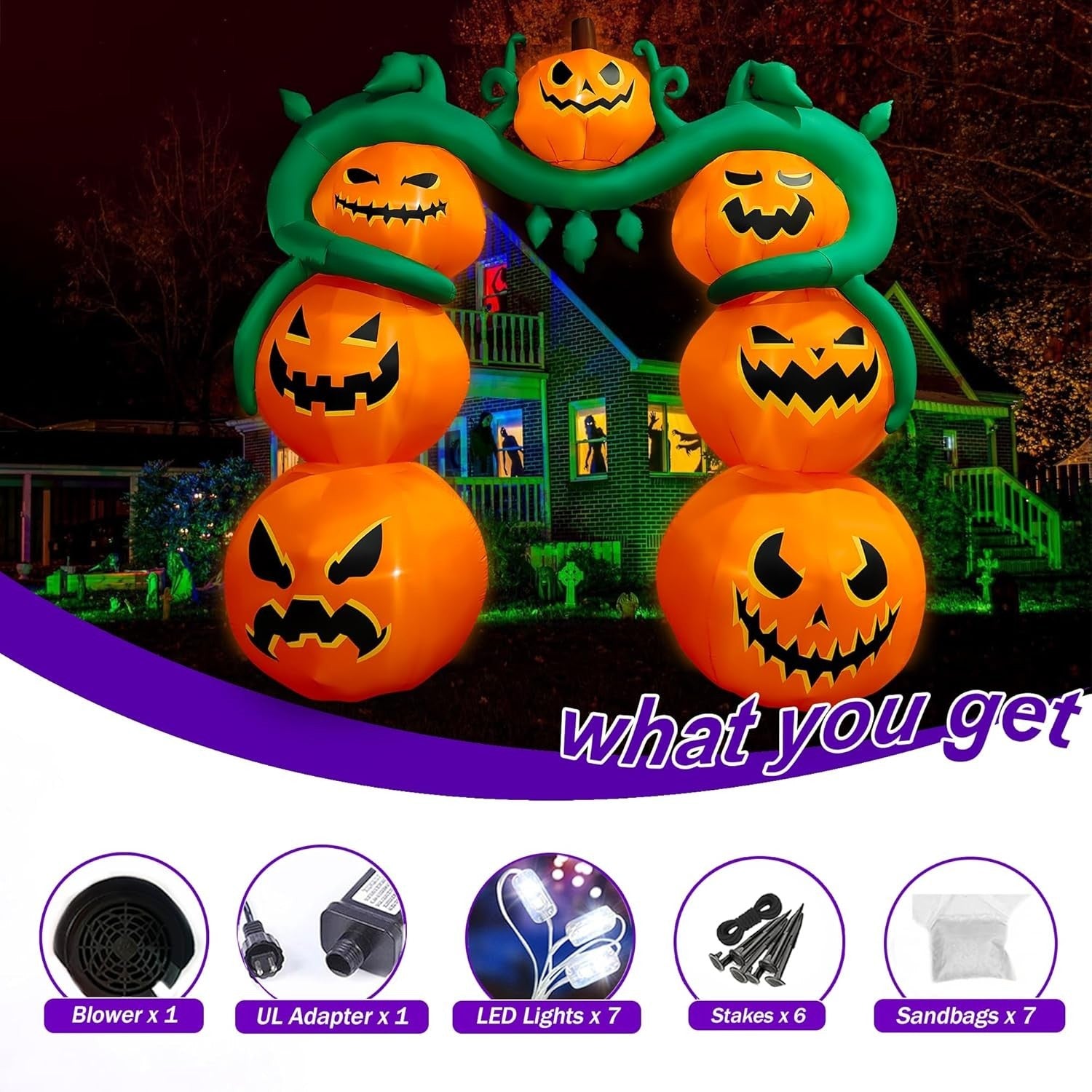 9 Ft Halloween Inflatable Pumpkin Archway Decoration LED Light up Giant Blow Up