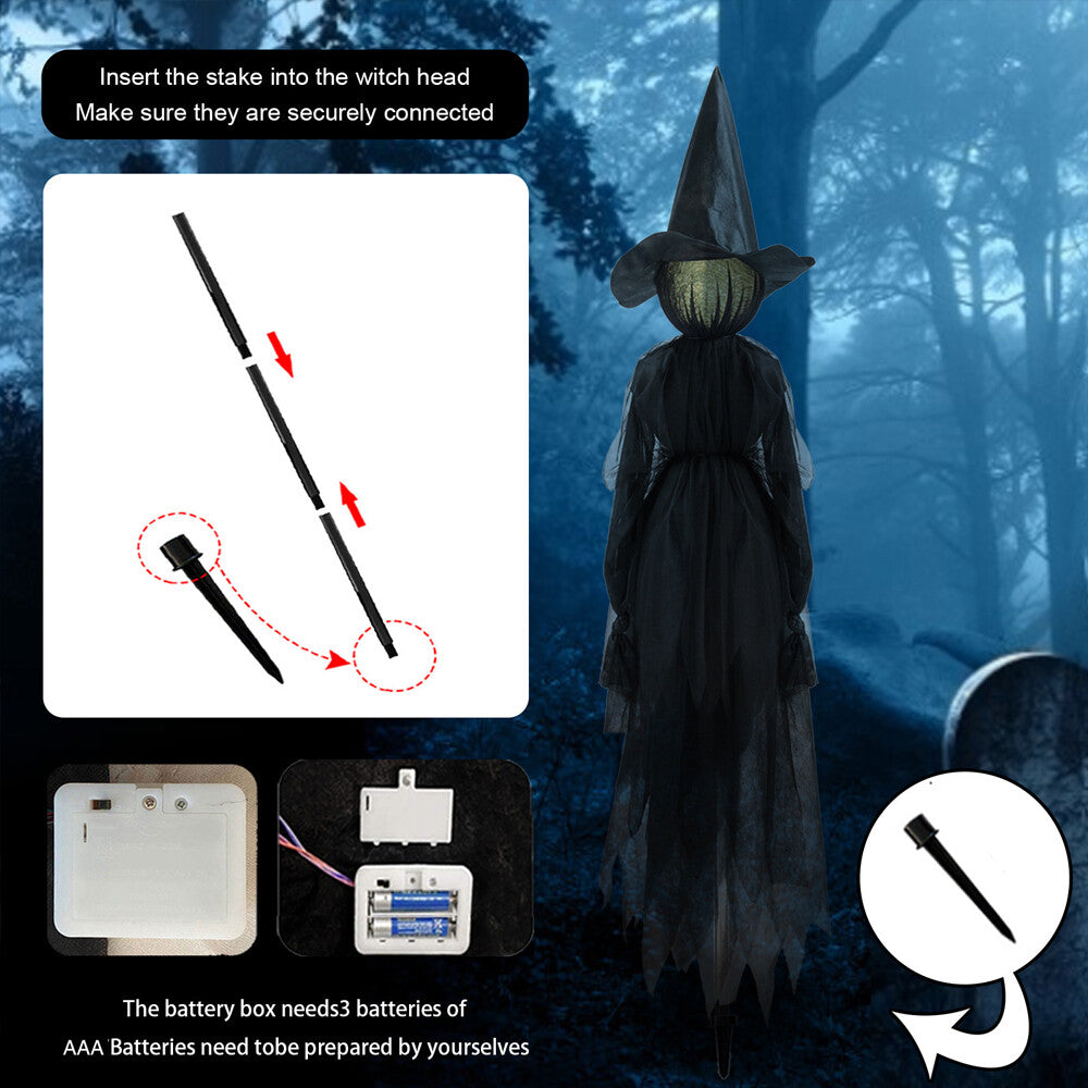 Halloween Light-Up Witches Holding Hands Screaming Garden Horror Props Decor New