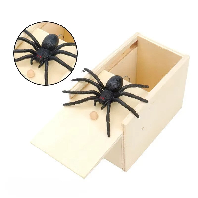 Funny Scare Box Wooden Prank Spider Hidden in a Case Joke Toy Halloween Gift BK