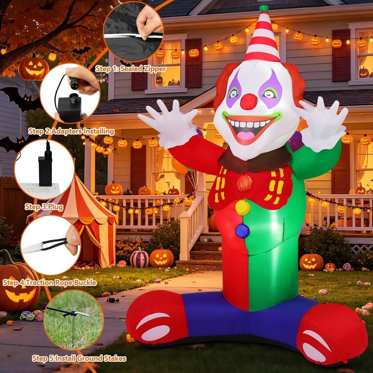 Halloween Inflatables Outdoor Decorations 6.2Ft Clown Blow up Yard Decoratio....