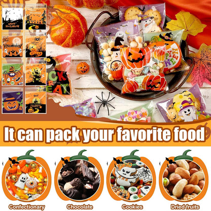 Halloween Treat Bags, 200 Pcs Halloween Candy Bags for Trick or Treat | Cellophane Goodie Snack Bags for Baking, Cookies, Candy, Pastries, Cakes, Snacks, Halloween Party Favors Supplies (4X4 Inch)