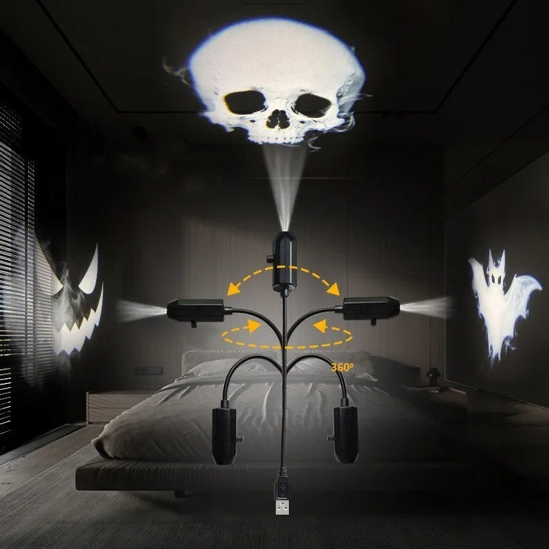 Halloween USB Projector Light Skull Nightlight Ghost LED Lamp 360Degree Rotating