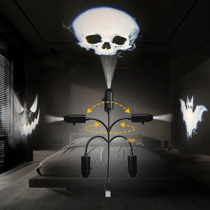 Halloween USB Projector Light Skull Nightlight Ghost LED Lamp 360Degree Rotating