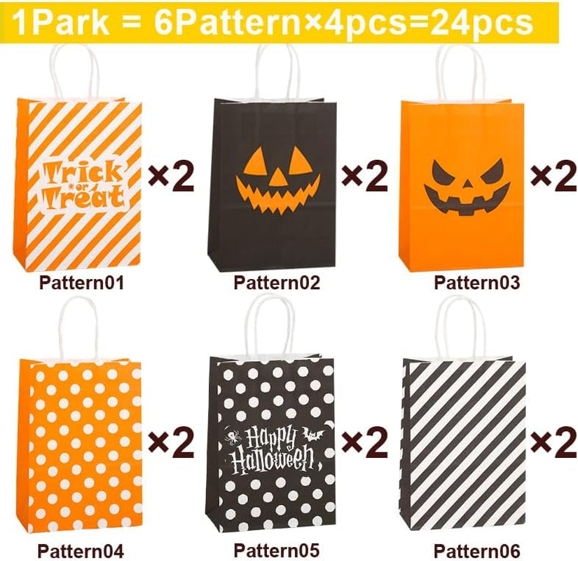 12Pcs Halloween Treat Bags with Handles，Mixtz Halloween Candy Bags for Kid，Goodie Snack Trick or Treating Party Bulk Supplies, 6 Patterns Tote Shopping Bag of 2 Each (12 Bags：Hallowmas 15×21×8Cm)