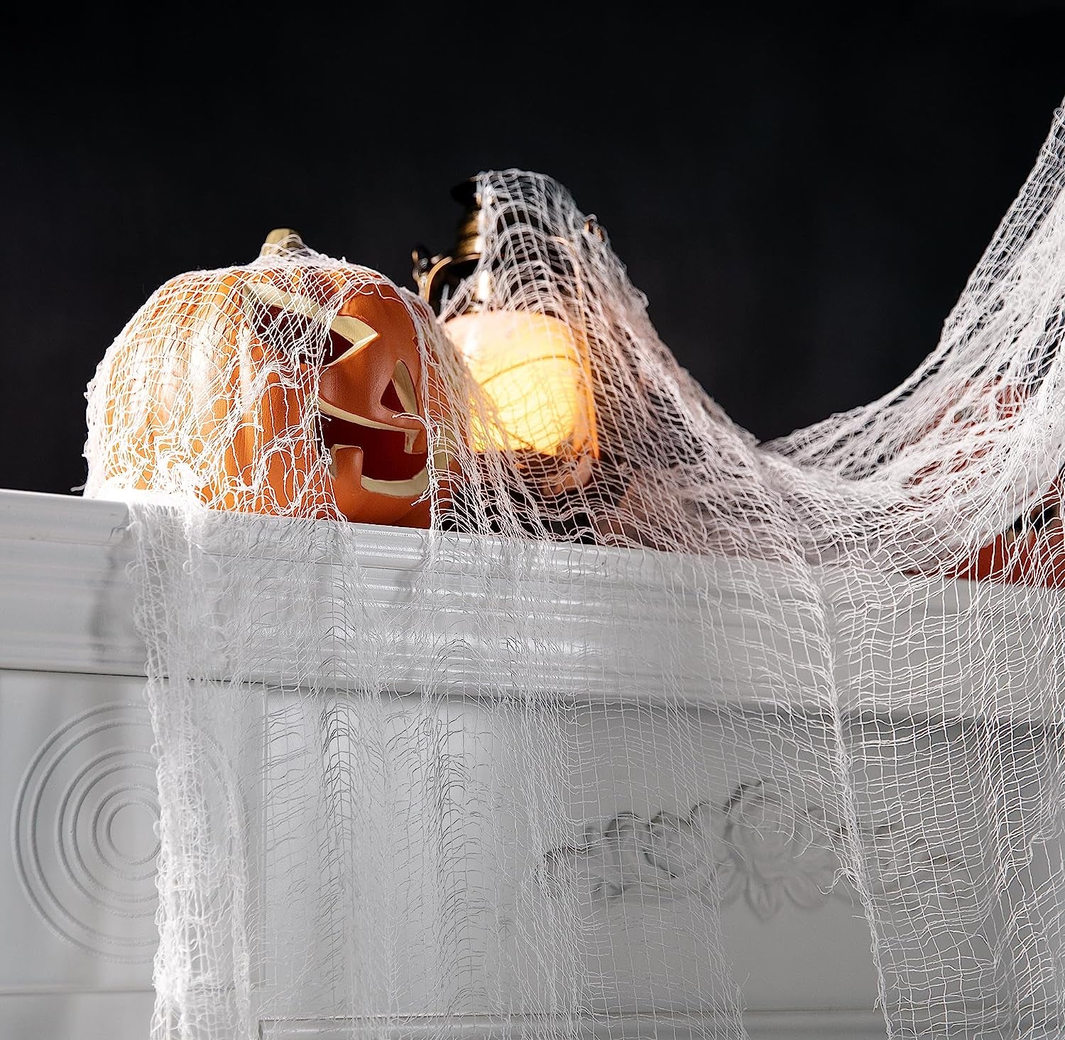 200" X 59" Halloween Spooky Cloth - Black Creepy Spooky Halloween Decorations - Large Size Scary Creepy Gauze for Halloween Party Supplies Stairway Window Table Doorways Decor (1.5X5.08, White)
