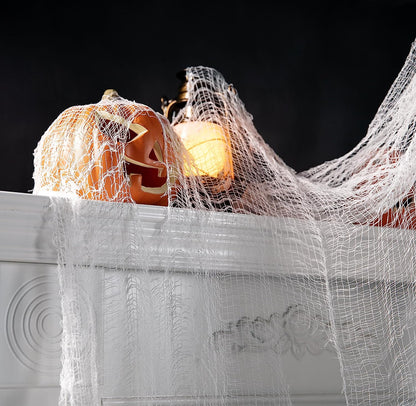 200" X 59" Halloween Spooky Cloth - Black Creepy Spooky Halloween Decorations - Large Size Scary Creepy Gauze for Halloween Party Supplies Stairway Window Table Doorways Decor (1.5X5.08, White)