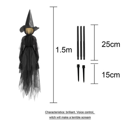Halloween Light-Up Witches Holding Hands Screaming Garden Horror Props Decor New