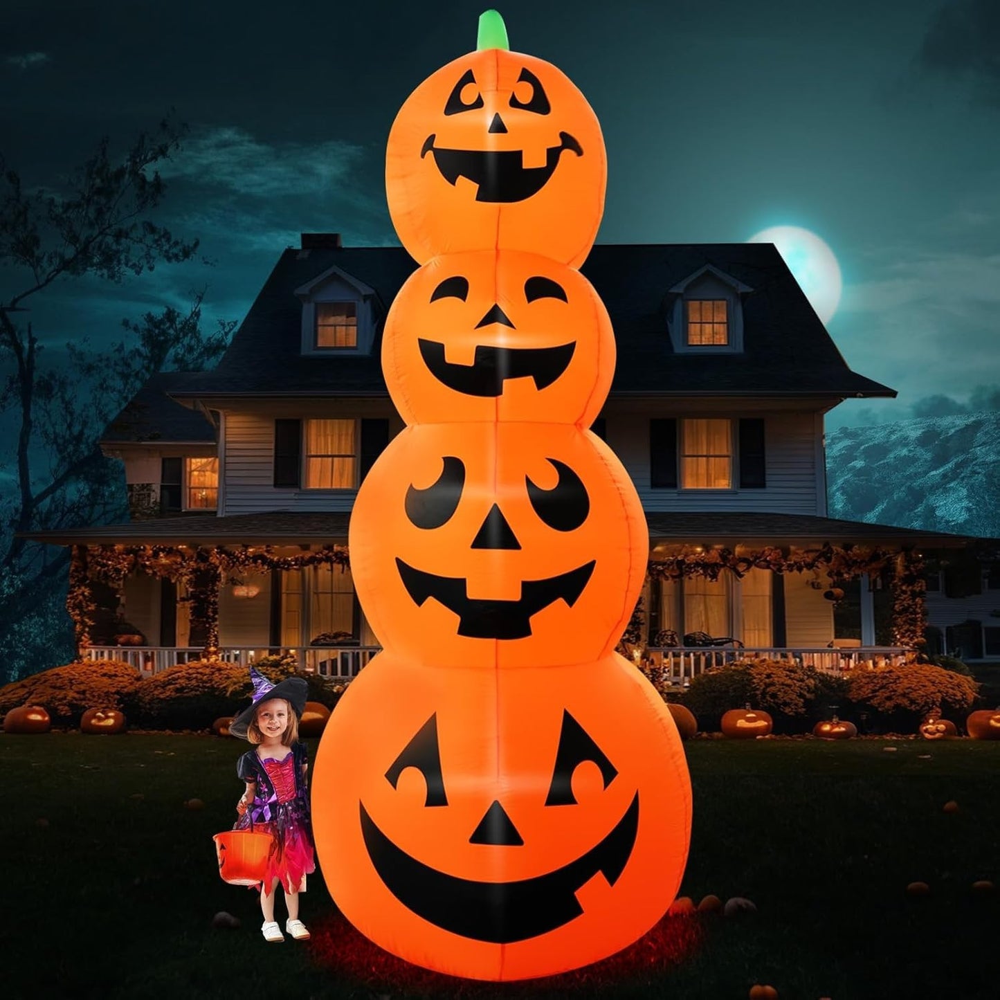 12FT Giant Halloween Inflatable Stacked Pumpkin Decoration, Halloween Blows up P