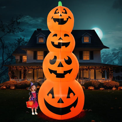 12FT Giant Halloween Inflatable Stacked Pumpkin Decoration, Halloween Blows up P
