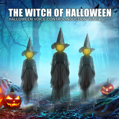 Halloween Light-Up Witches Holding Hands Screaming Garden Horror Props Decor New