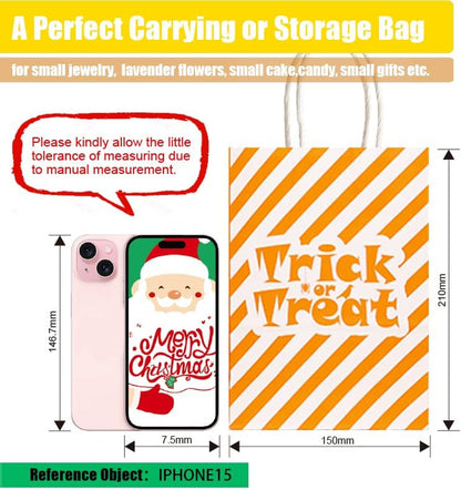 12Pcs Halloween Treat Bags with Handles，Mixtz Halloween Candy Bags for Kid，Goodie Snack Trick or Treating Party Bulk Supplies, 6 Patterns Tote Shopping Bag of 2 Each (12 Bags：Hallowmas 15×21×8Cm)