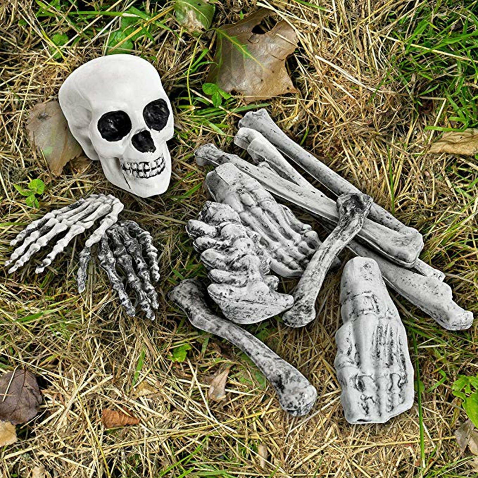 12PCS Halloween Skeleton Body Part Prop Bones Skull Graveyard Outdoor Decoration