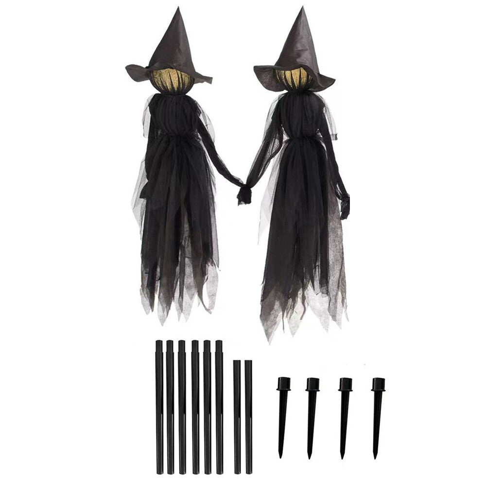 Halloween Light-Up Witches Holding Hands Screaming Garden Horror Props Decor New