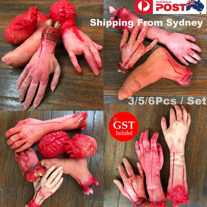 Halloween Fake Body Parts Bloody Severed Arm Hand Tricky Foot Prank Props Toy AU
