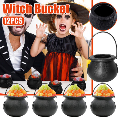 12PCS Halloween Witch Lantern Black Flame Candy Bucket Portable Decoration Props