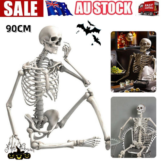 Halloween Skeleton Life Size Prop Poseable Human Giant Bones Decoration 90Cm 3Ft