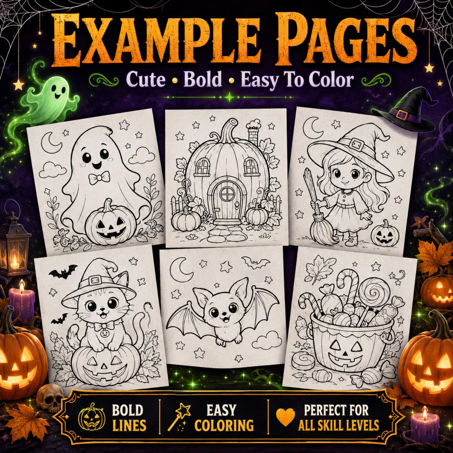 Spooky Coloring Book Bundle for Kids and Adults, 850+ Printable Pages PDF, Cozy Cute Witchy Halloween & Hygge Coloring Books