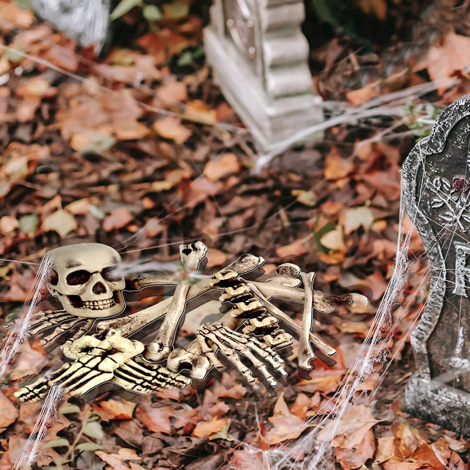 12PCS Halloween Skeleton Body Part Prop Bones Skull Graveyard Outdoor Decoration