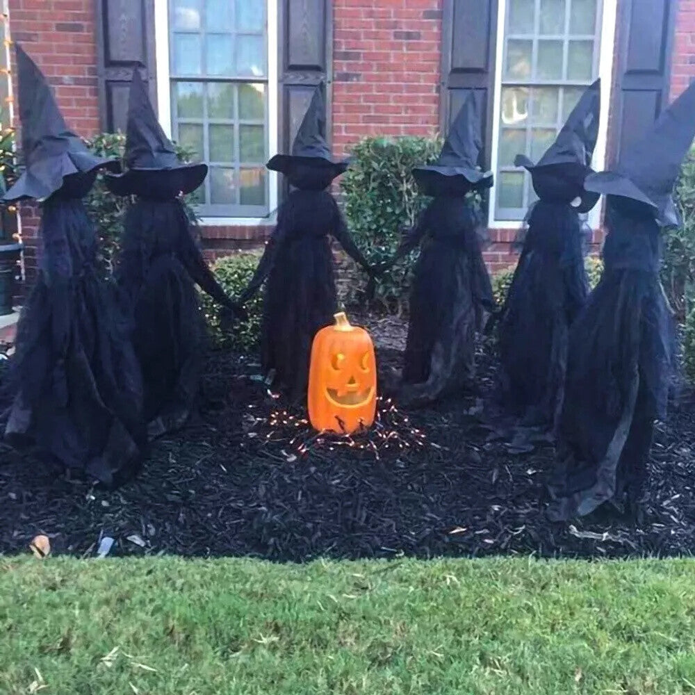 Halloween Light-Up Witches Holding Hands Screaming Garden Horror Props Decor New