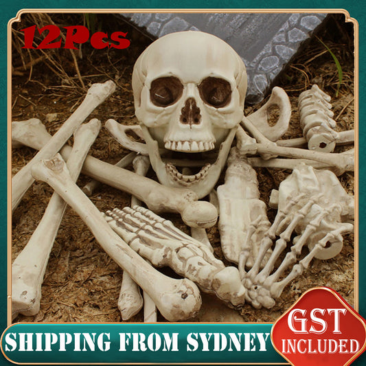 12PCS Halloween Skeleton Body Part Prop Bones Skull Graveyard Outdoor Decoration