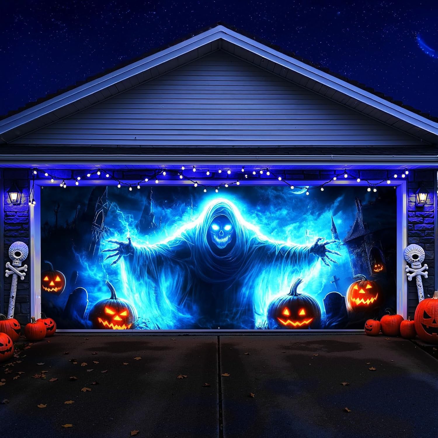 Halloween Garage Door Cover Decorations Large Scary Ghost Party Gate Backdrop AU