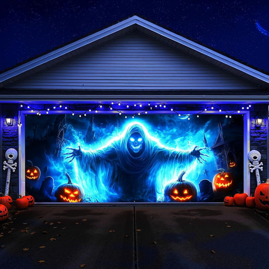 Halloween Garage Door Cover Decorations Large Scary Ghost Party Gate Backdrop AU