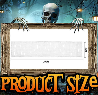 200" X 59" Halloween Spooky Cloth - Black Creepy Spooky Halloween Decorations - Large Size Scary Creepy Gauze for Halloween Party Supplies Stairway Window Table Doorways Decor (1.5X5.08, White)