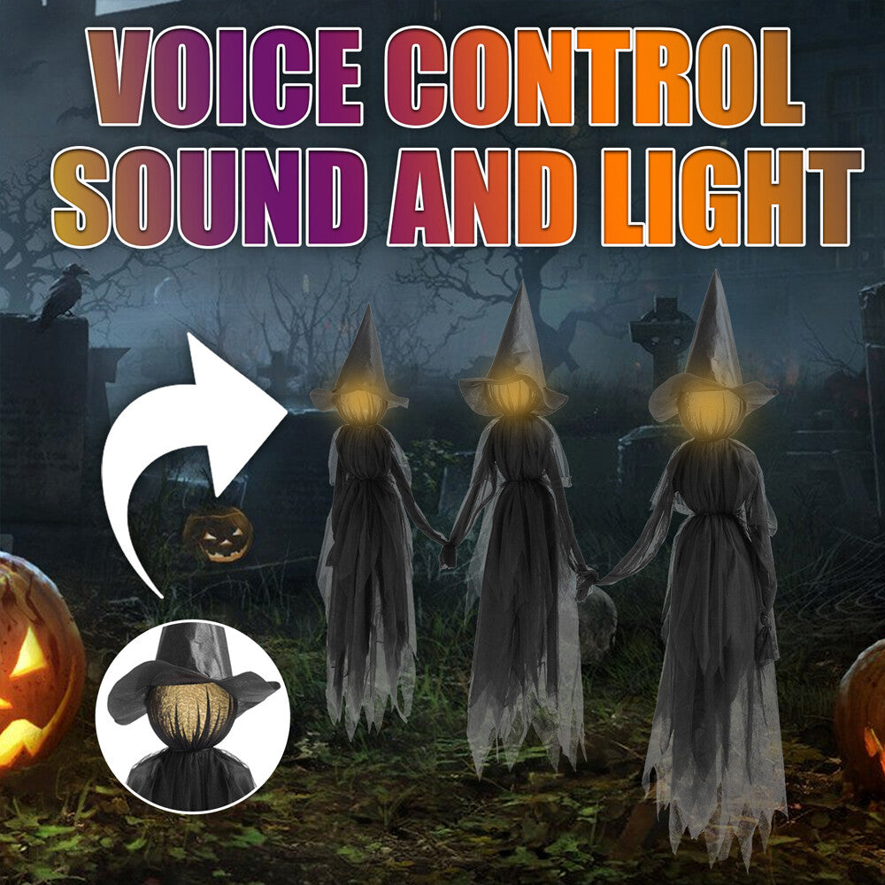 Halloween Light-Up Witches Holding Hands Screaming Garden Horror Props Decor New