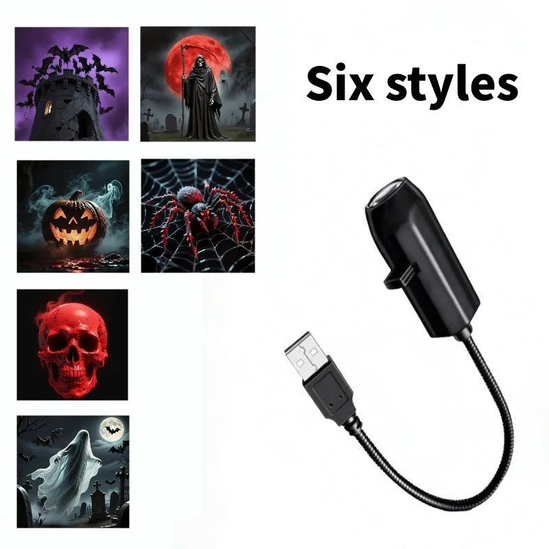 Halloween USB Projector Light Skull Nightlight Ghost LED Lamp 360Degree Rotating