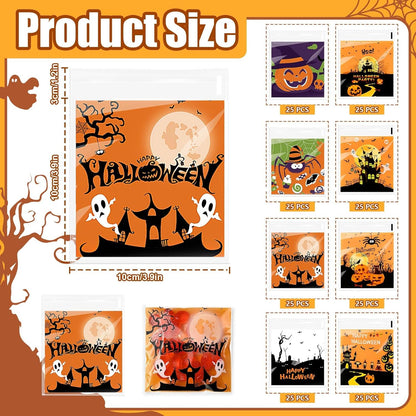 Halloween Treat Bags, 200 Pcs Halloween Candy Bags for Trick or Treat | Cellophane Goodie Snack Bags for Baking, Cookies, Candy, Pastries, Cakes, Snacks, Halloween Party Favors Supplies (4X4 Inch)
