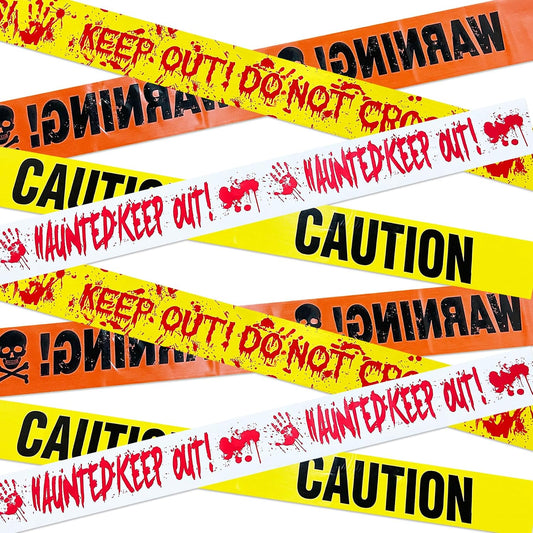 Halloween Decorations, 5 Pack 3Inx29.5Ft Caution Signs Halloween Party Decorations Non-Adhesive Warning Tapes Barrier for Indoor Outdoor Haunted Houses, Party, Door, Danger Areas Decor (Multi-Color 5 Pack)