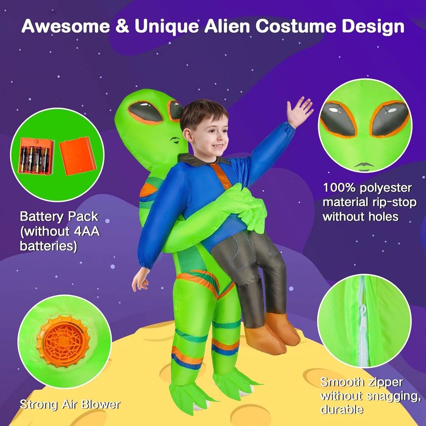 Inflatable Alien Costume for Adult Teenager Kids,Halloween Alien Abduction Blow