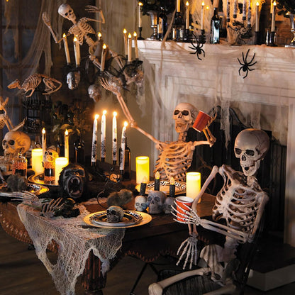 2 Pack Halloween Skeletons Decorations, 36" & 16" Plastic Poseable Skeleton with Realistic Movable Joints, Scary Spooky Skull Decor for Halloween Haunted Houses, Lawn, Graveyard (White)
