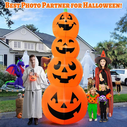 12FT Giant Halloween Inflatable Stacked Pumpkin Decoration, Halloween Blows up P
