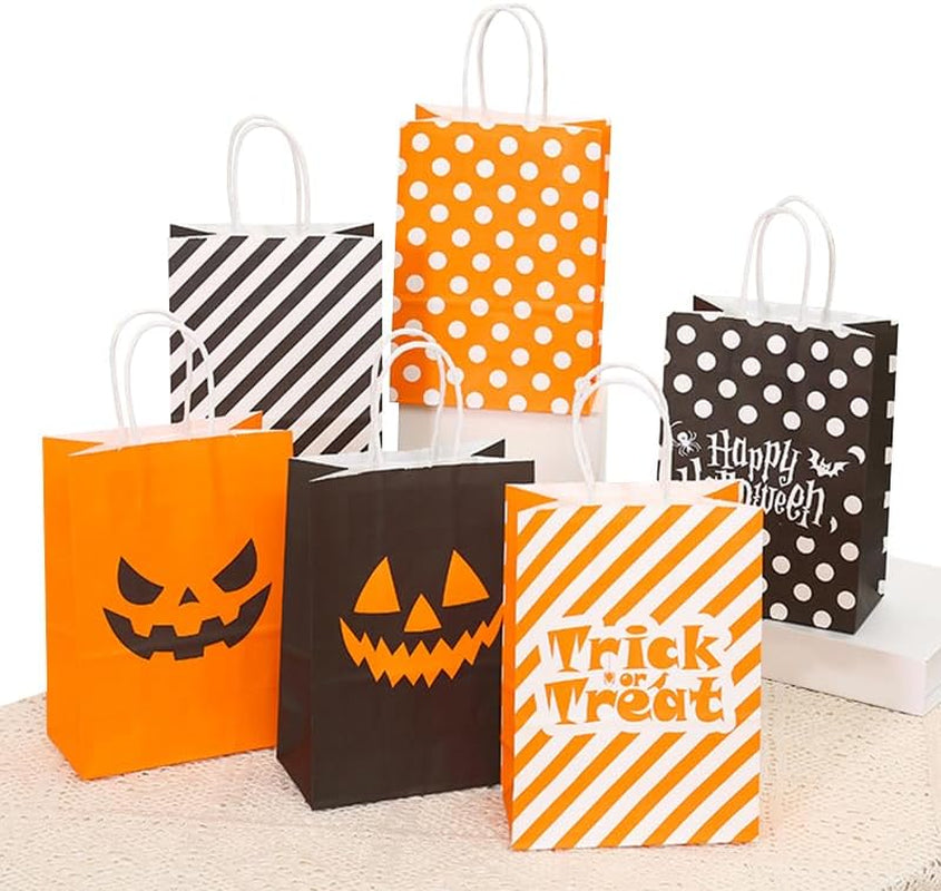 12Pcs Halloween Treat Bags with Handles，Mixtz Halloween Candy Bags for Kid，Goodie Snack Trick or Treating Party Bulk Supplies, 6 Patterns Tote Shopping Bag of 2 Each (12 Bags：Hallowmas 15×21×8Cm)