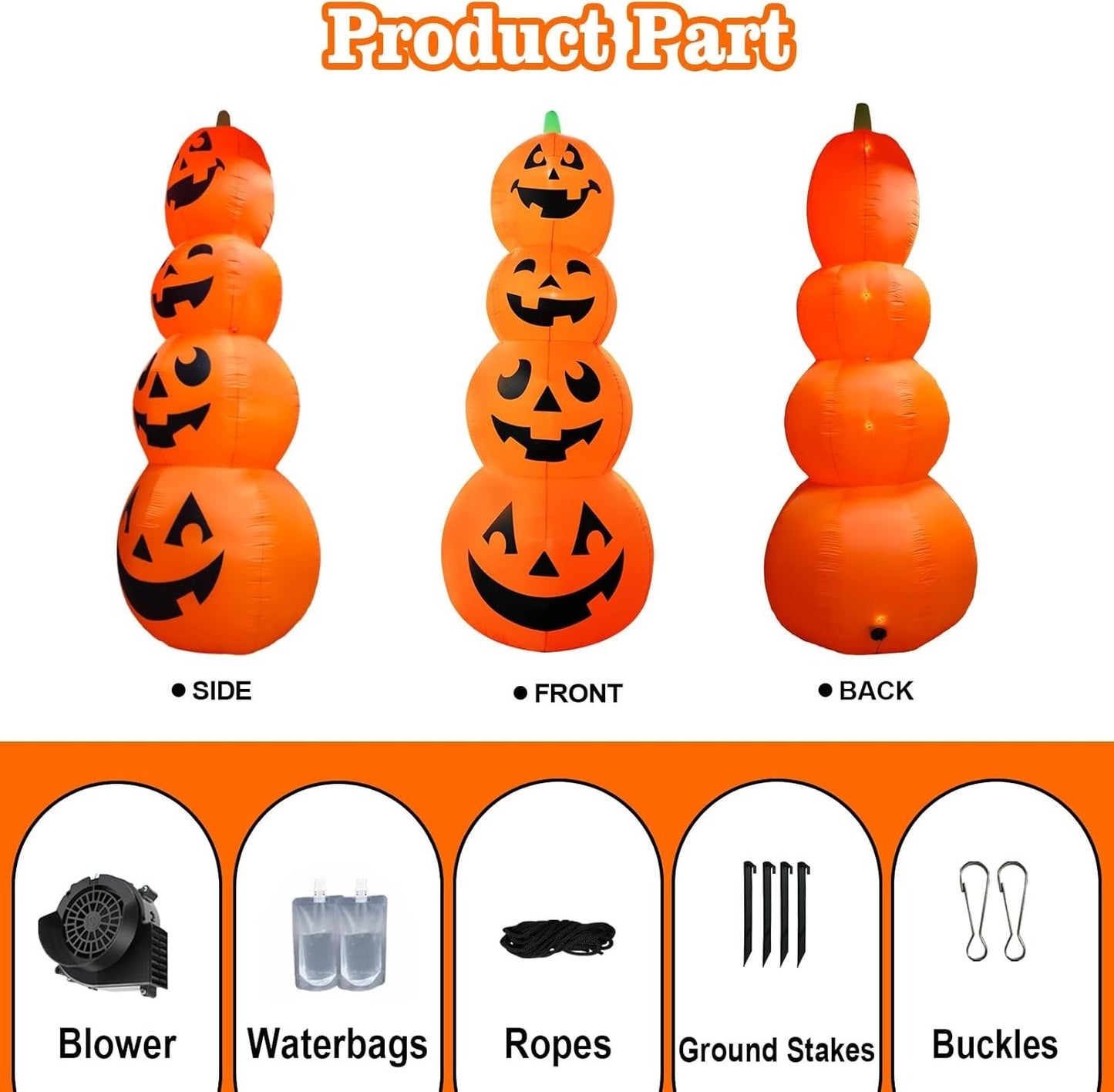 12FT Giant Halloween Inflatable Stacked Pumpkin Decoration, Halloween Blows up P