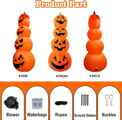 12FT Giant Halloween Inflatable Stacked Pumpkin Decoration, Halloween Blows up P