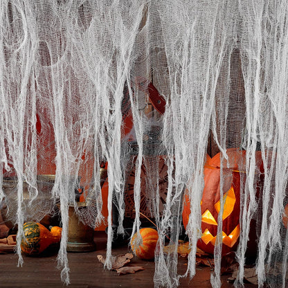 200" X 59" Halloween Spooky Cloth - Black Creepy Spooky Halloween Decorations - Large Size Scary Creepy Gauze for Halloween Party Supplies Stairway Window Table Doorways Decor (1.5X5.08, White)