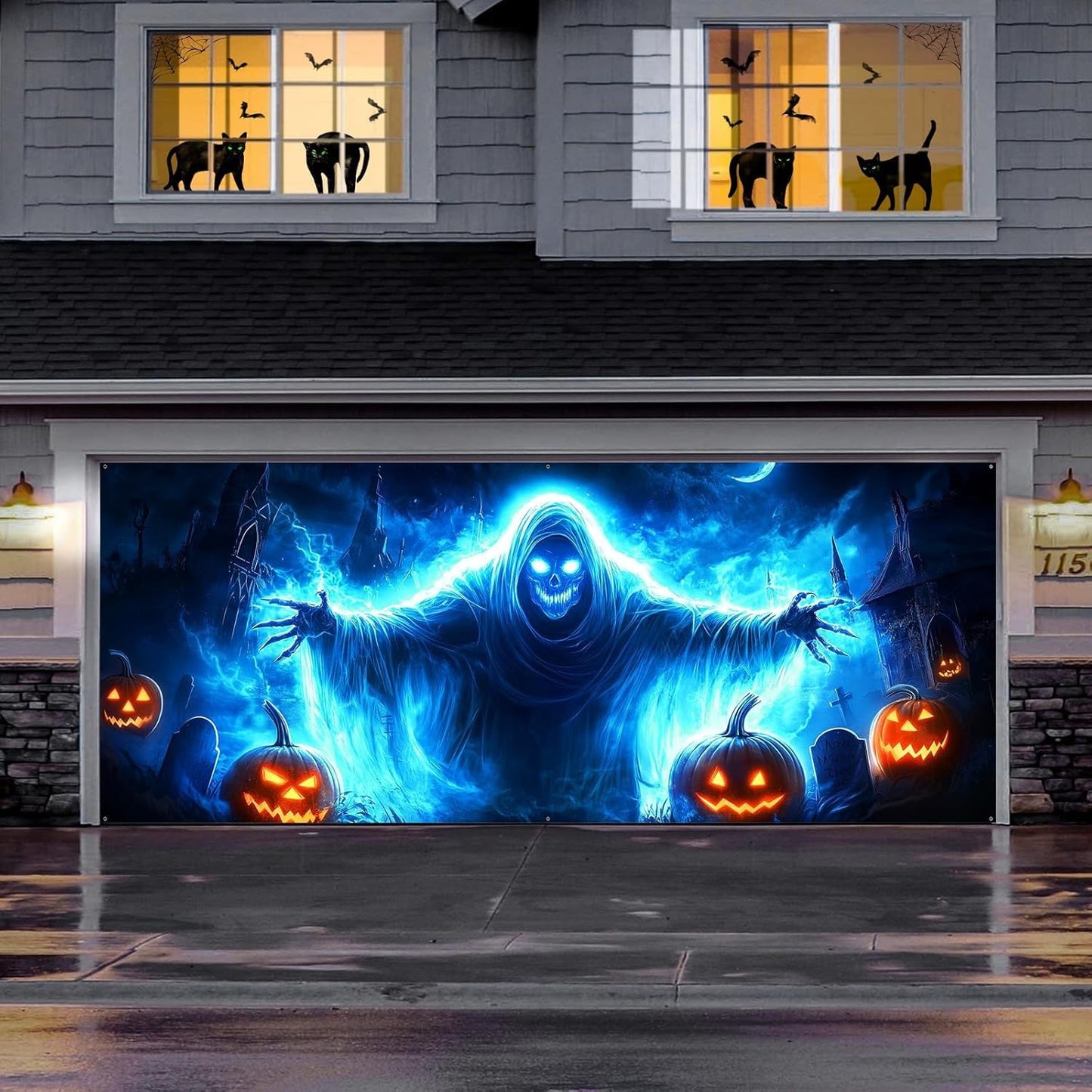 Halloween Garage Door Cover Decorations Large Scary Ghost Party Gate Backdrop AU