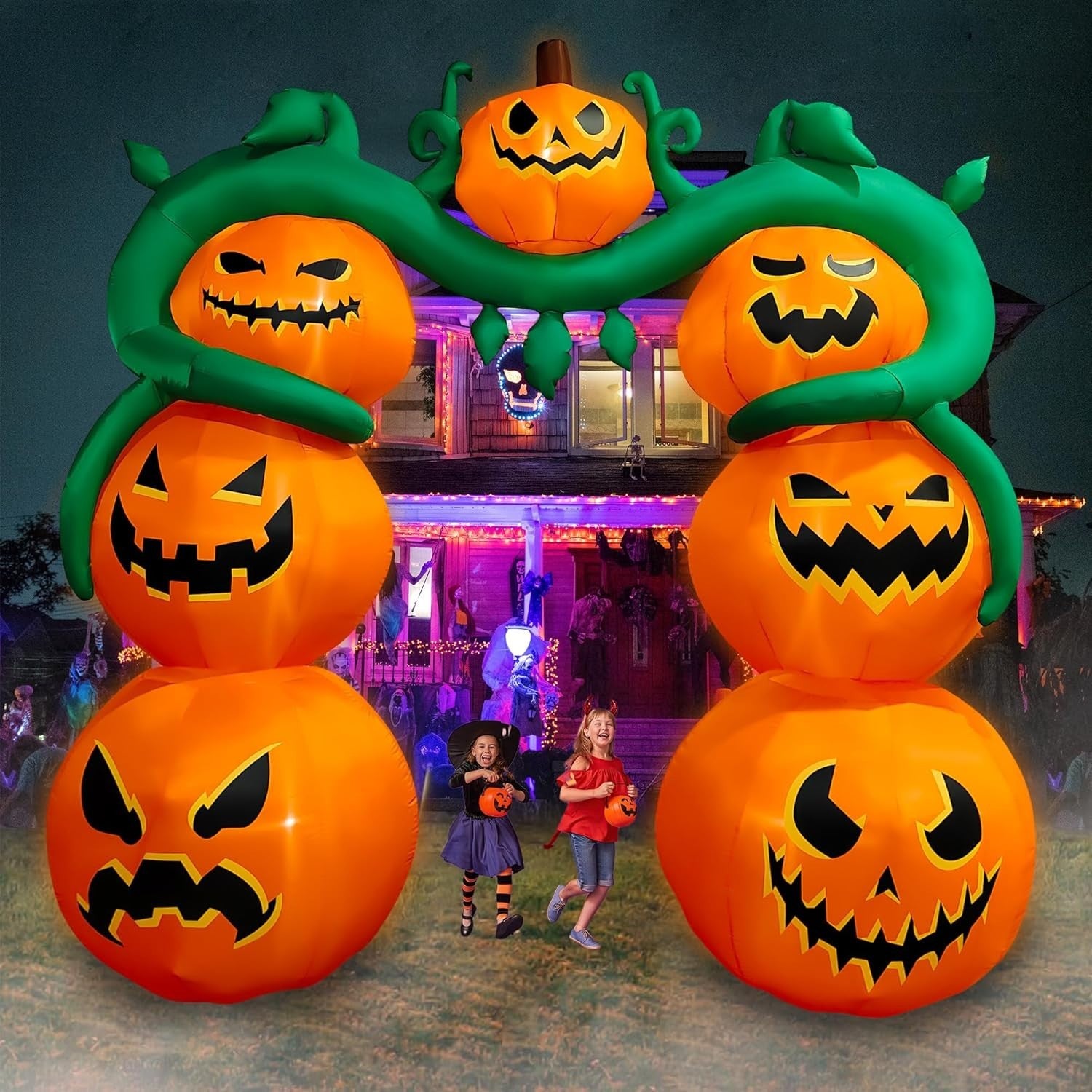 9 Ft Halloween Inflatable Pumpkin Archway Decoration LED Light up Giant Blow Up