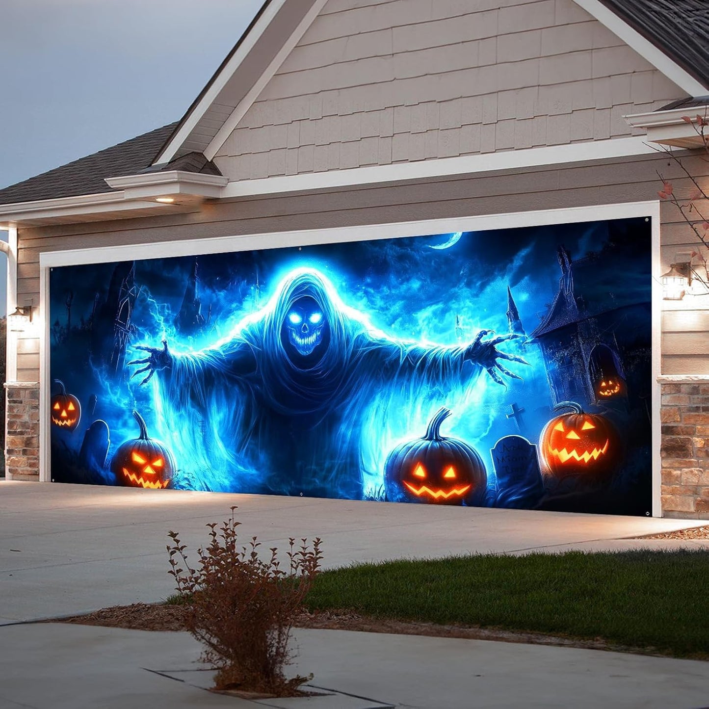 Halloween Garage Door Cover Decorations Large Scary Ghost Party Gate Backdrop AU
