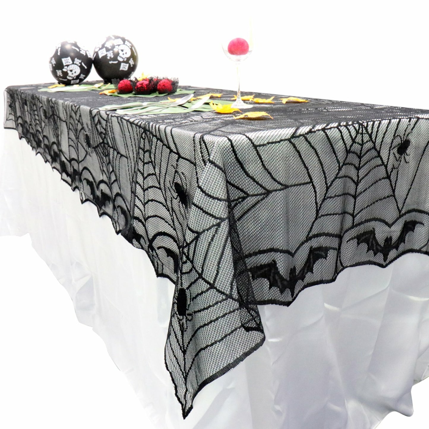 Halloween Tablecloth Black Lace Spider Web Table Cover Rectangle Party Fireplac