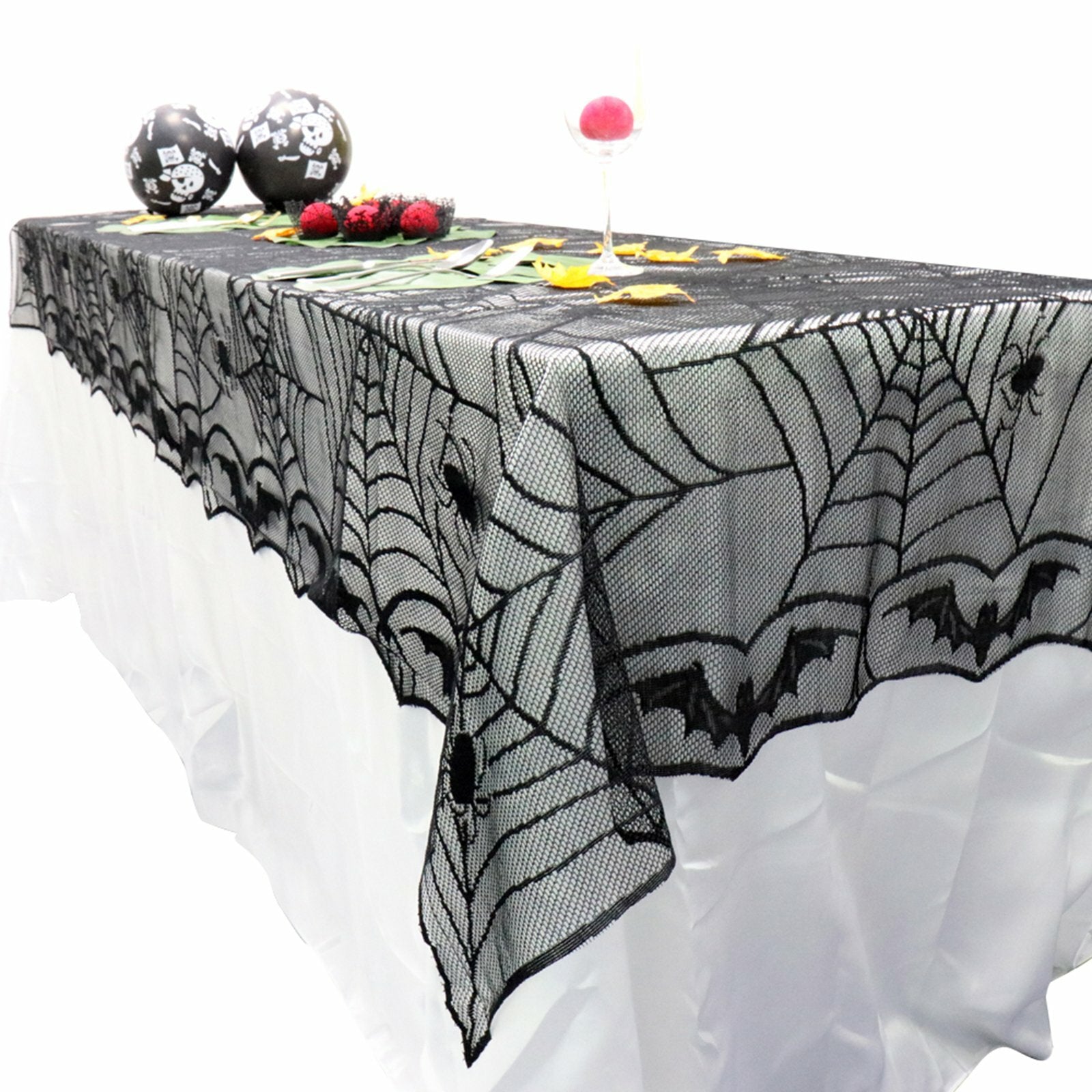 Halloween Tablecloth Black Lace Spider Web Table Cover Rectangle Party Fireplac