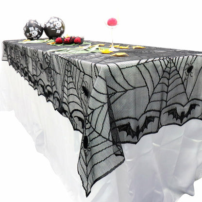 Halloween Tablecloth Black Lace Spider Web Table Cover Rectangle Party Fireplac