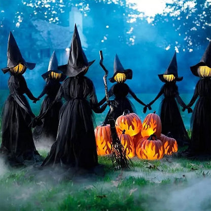 Halloween Light-Up Witches Holding Hands Screaming Garden Horror Props Decor New