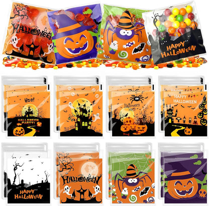 Halloween Treat Bags, 200 Pcs Halloween Candy Bags for Trick or Treat | Cellophane Goodie Snack Bags for Baking, Cookies, Candy, Pastries, Cakes, Snacks, Halloween Party Favors Supplies (4X4 Inch)