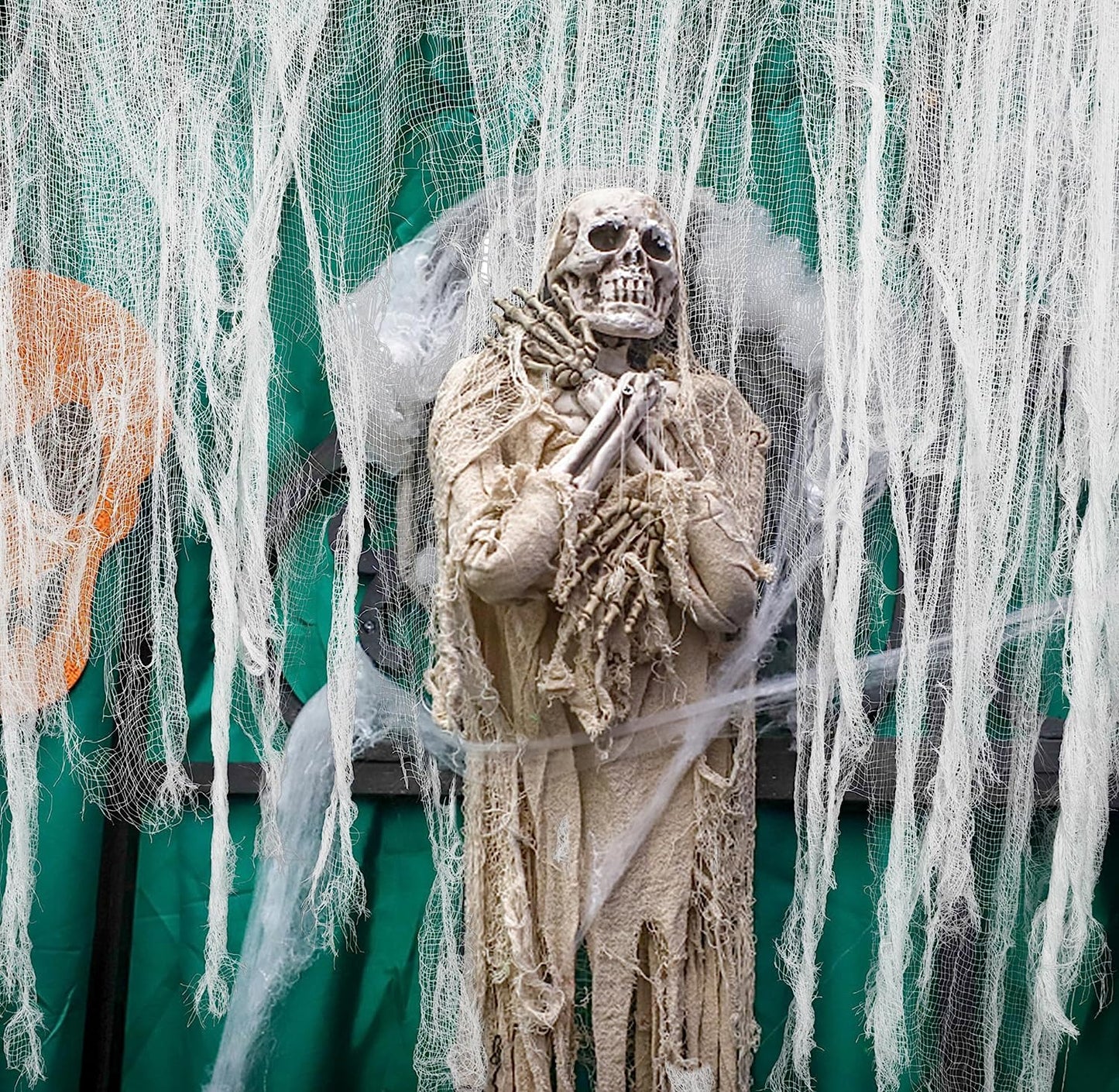 200" X 59" Halloween Spooky Cloth - Black Creepy Spooky Halloween Decorations - Large Size Scary Creepy Gauze for Halloween Party Supplies Stairway Window Table Doorways Decor (1.5X5.08, White)