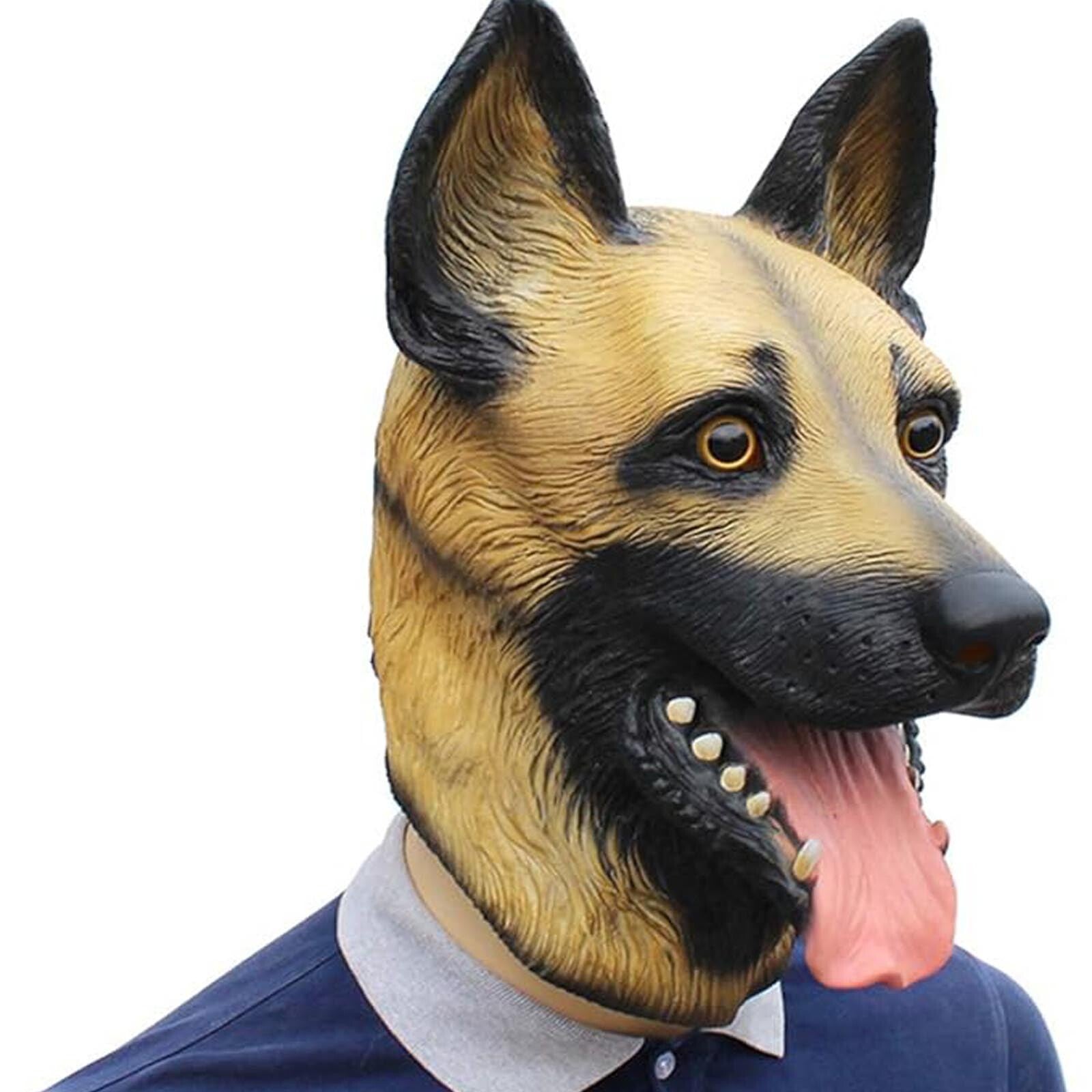 German Shepherd Dog Head Mask Latex Prop Costume Rubber Party Halloween Animal