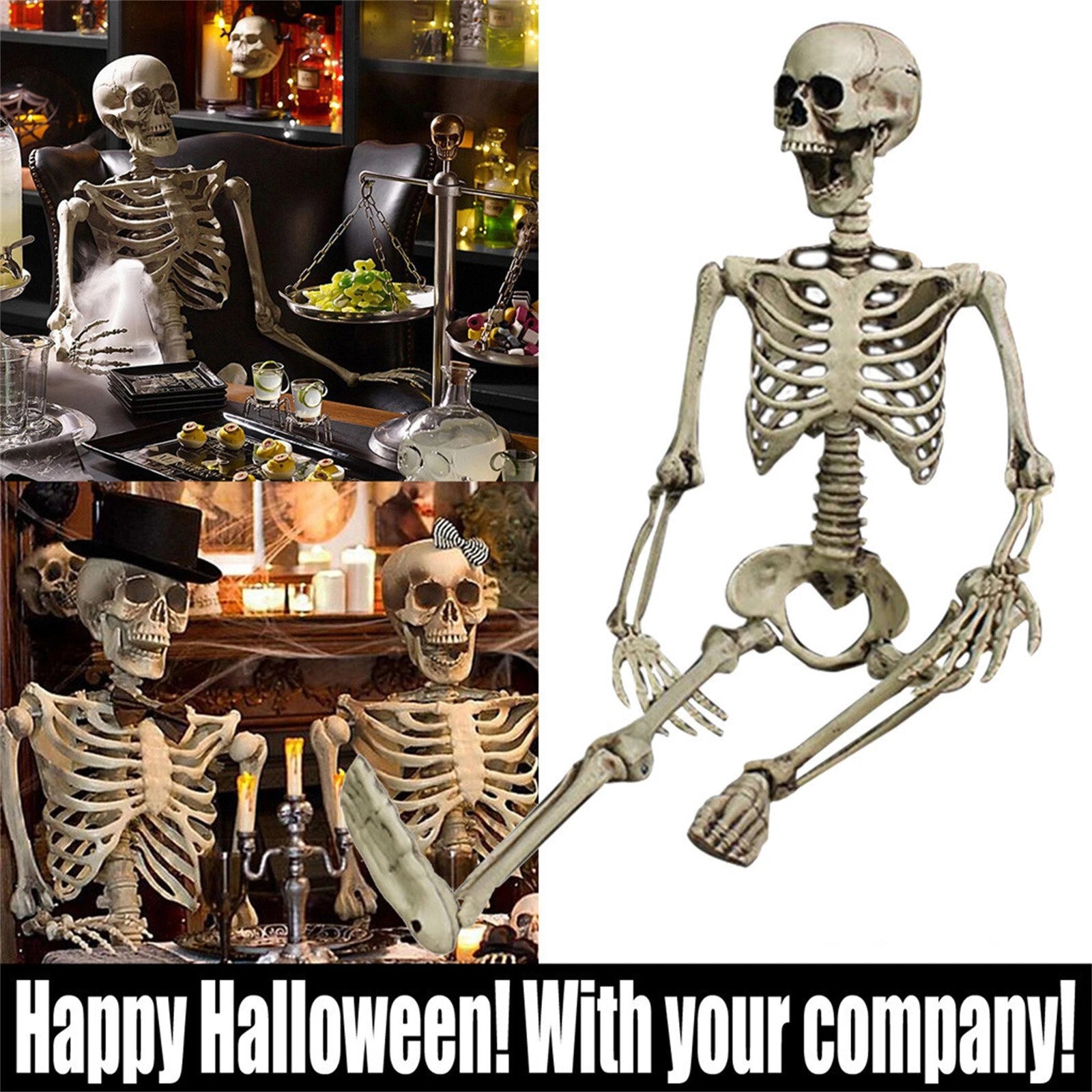 Halloween Skeleton Life Size Prop Poseable Human Giant Bones Decoration 90Cm 3Ft