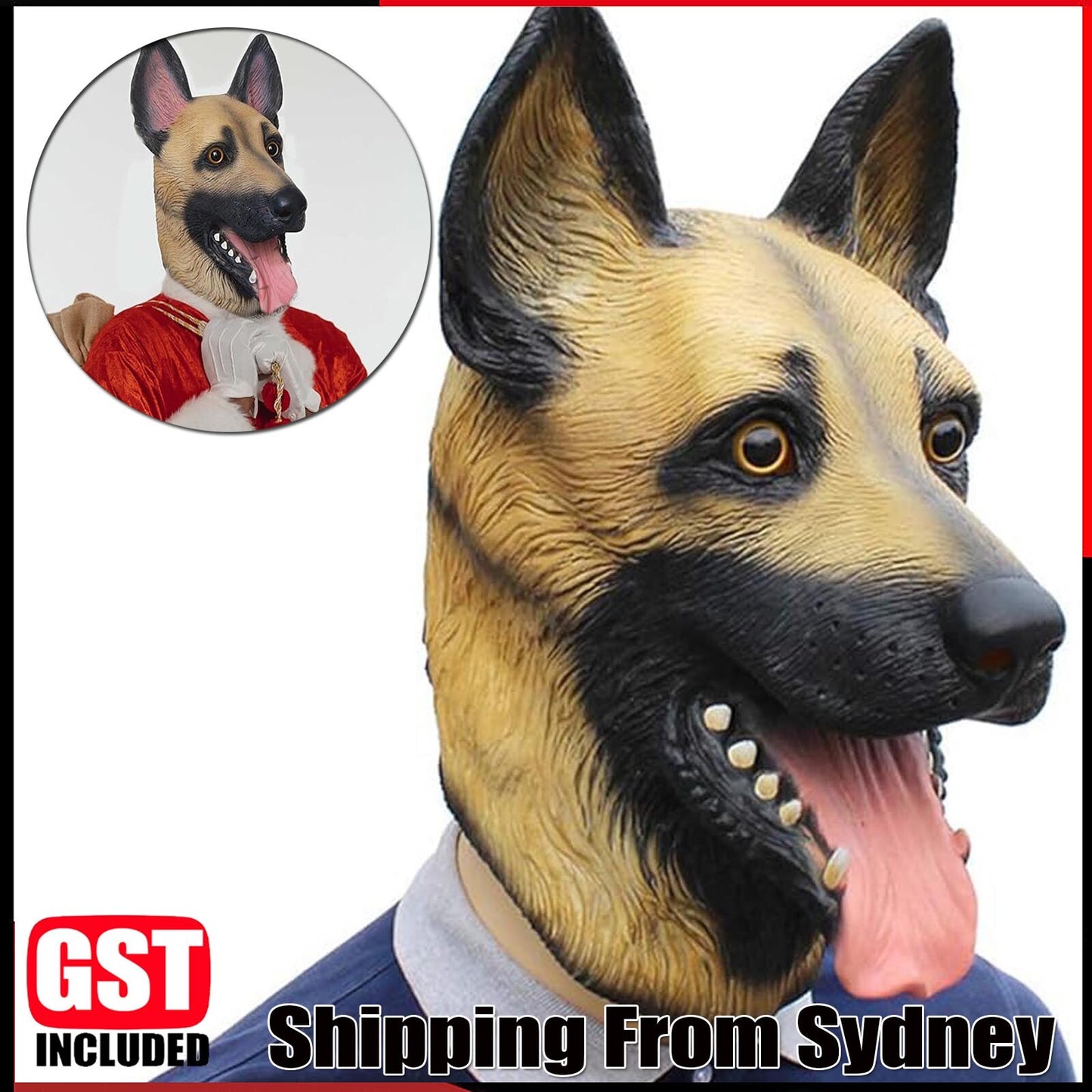 German Shepherd Dog Head Mask Latex Prop Costume Rubber Party Halloween Animal